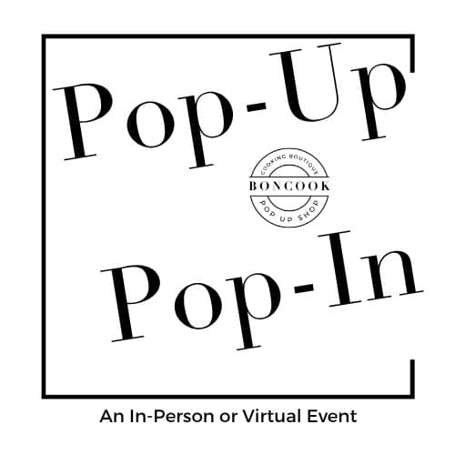 bon COOK Pop Up Shop and Pop In logo in black and white.