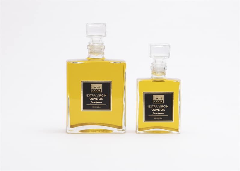 bon COOK finishing olive oil in elegant glass bottles imported from Provence, France